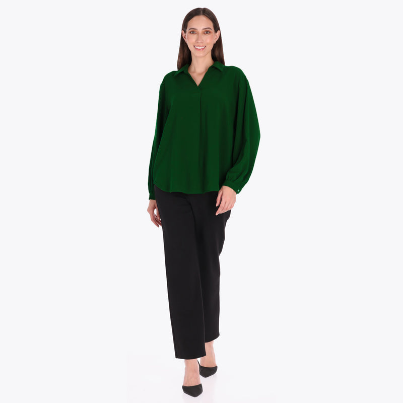 Blusa con Cuello Sport y Tablón al Frente Tejido Plano