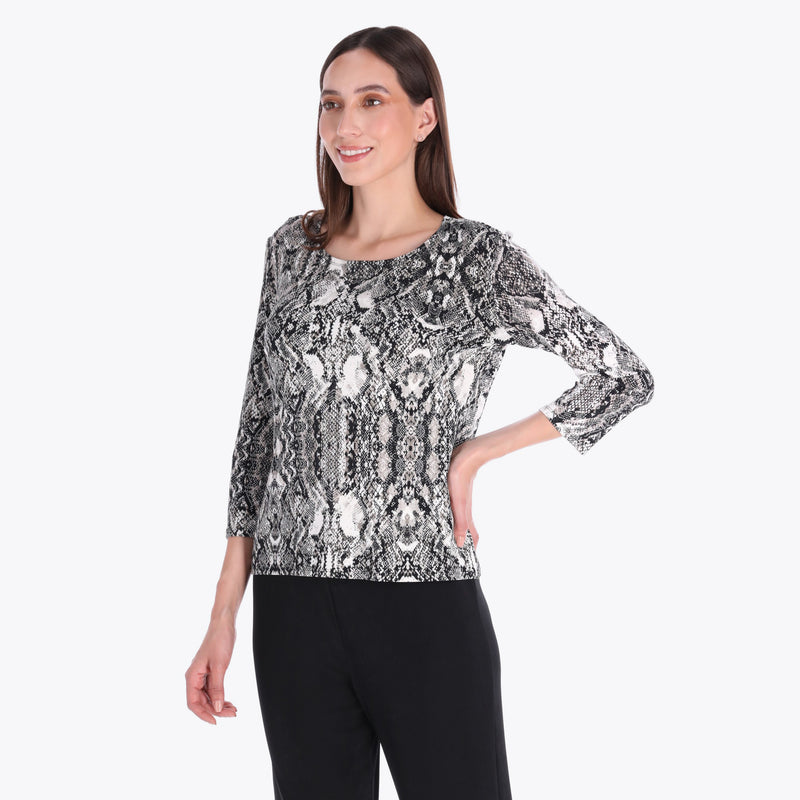 Top Escote Redondo con Manga 3/4" Tejido de Punto