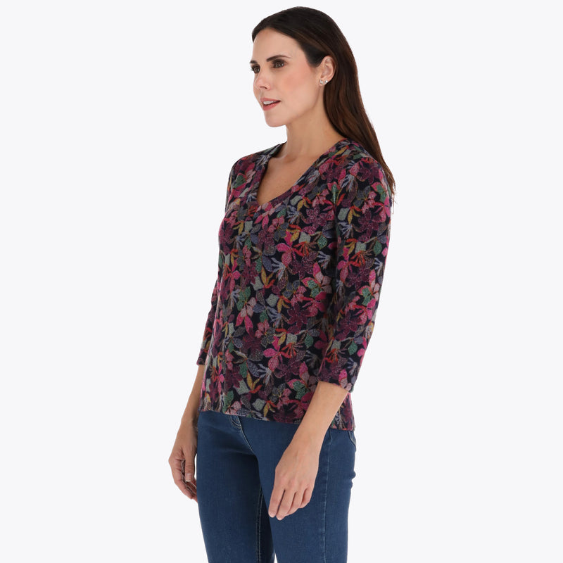 Top con Cuello Escote en V en Tejido de Punto Afelpado