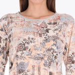 Top Escote Redondo con Rib Metálico Manga 3/4"