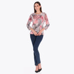 Top Escote Redondo con Rib Metálico Manga 3/4"