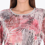 Top Escote Redondo con Rib Metálico Manga 3/4"