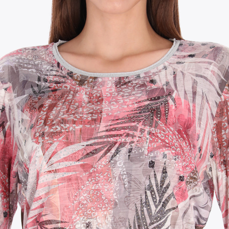 Top Escote Redondo con Rib Metálico Manga 3/4"