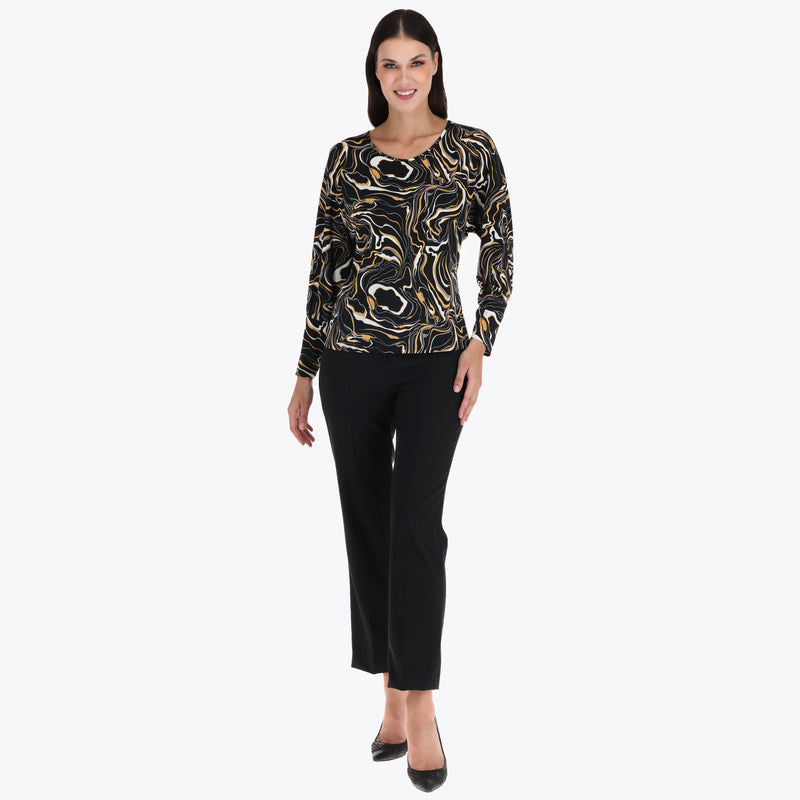 Top Escote Redondo Manga Kimono con Puño Tejido de Punto