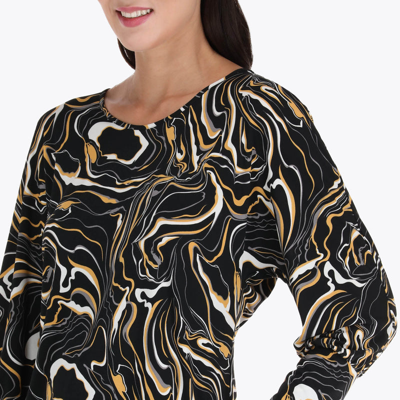 Top Escote Redondo Manga Kimono con Puño Tejido de Punto