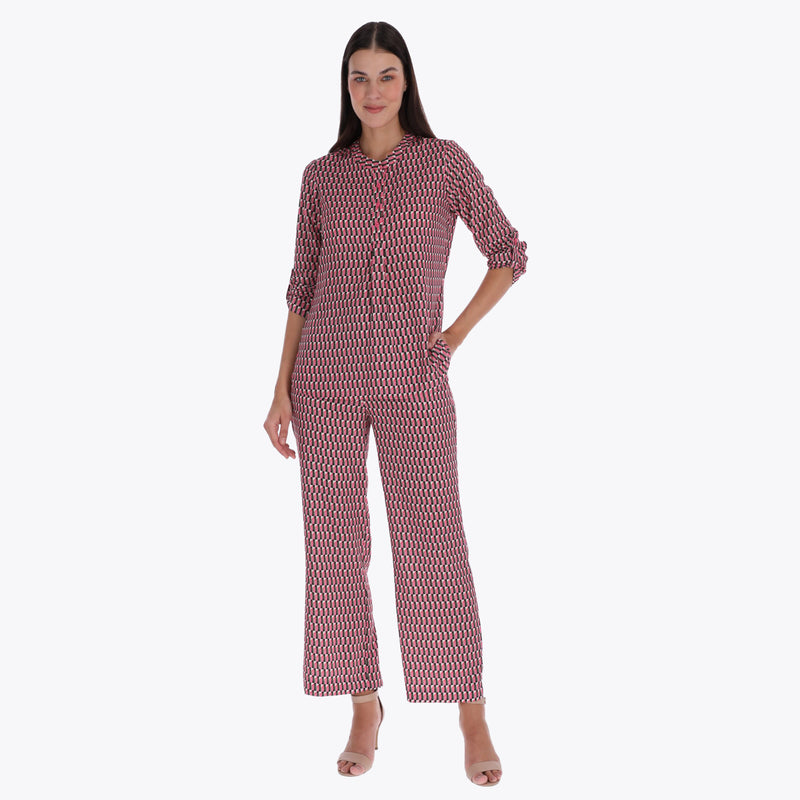 Blusa Cuello Chino con Tablón al Frente Tejido Plano